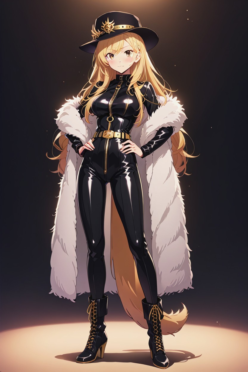 Leather Boots, Fur Shawl, Black Boots AI Porn