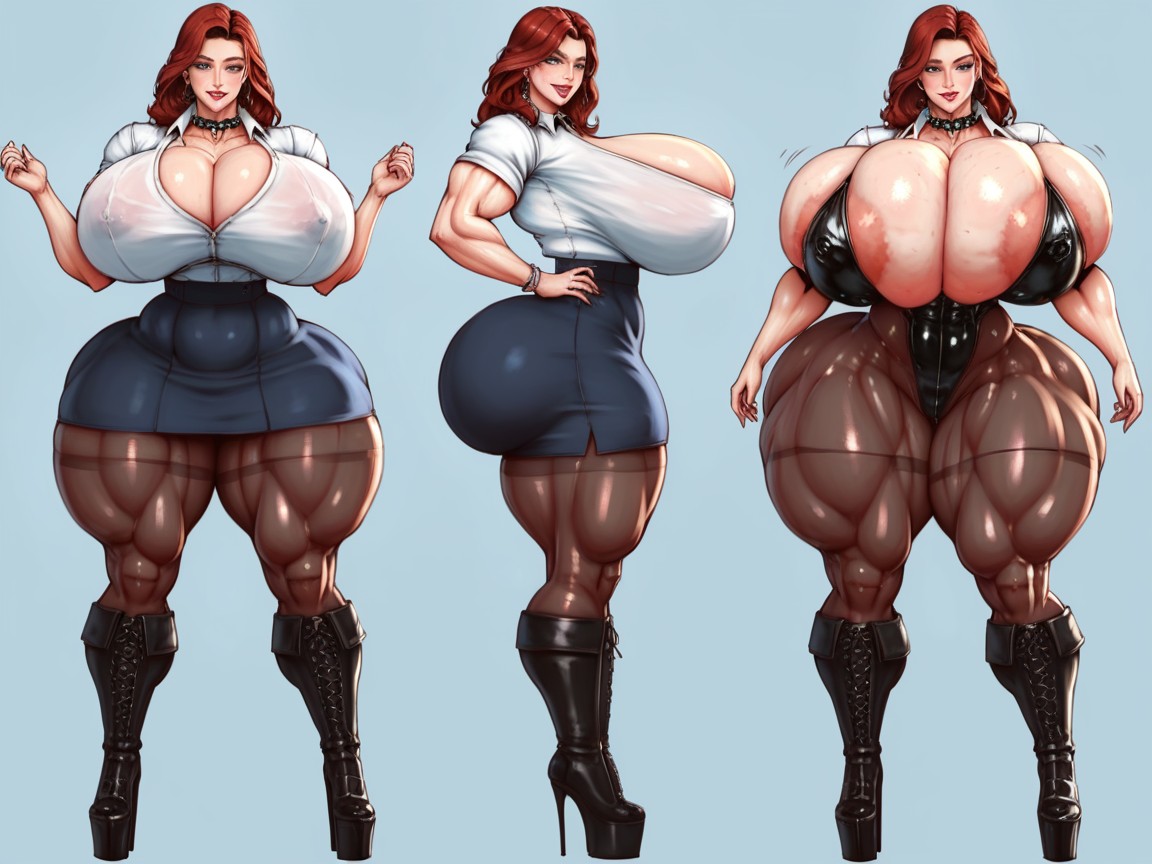 Thick Hips Wider Than Shoulders, Gigantic Ass, Spiked Thigh High Boots AI Porn