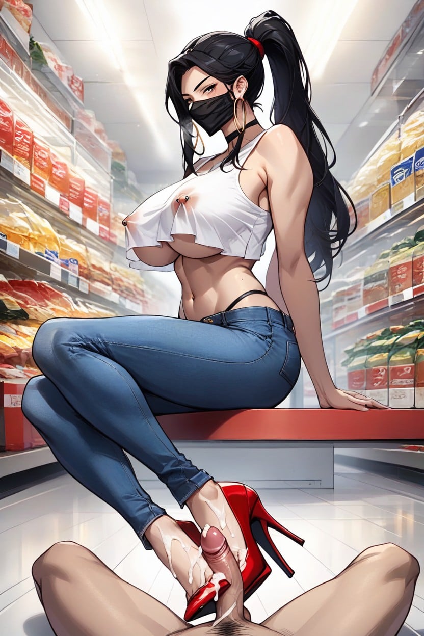 Arms Behind Back, Hourglass Body, Navel Exposed Hentai AI Porn