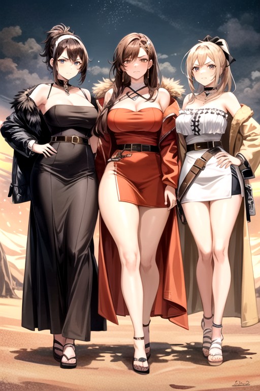 Fur Coat, Medium Size Breasts, Ankle Length Skirt AI Porn