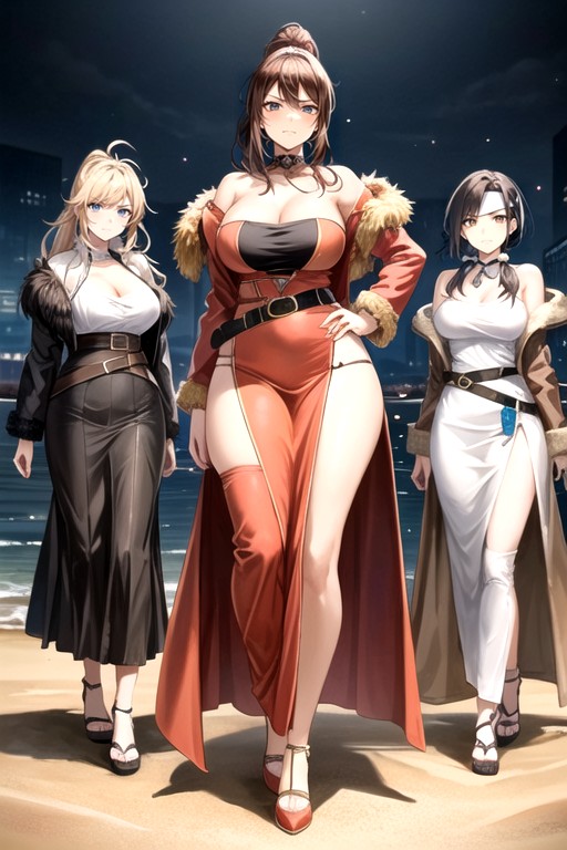 Ponytail Cleavage, Long Skirt, Ankle Length Skirt AI Porn