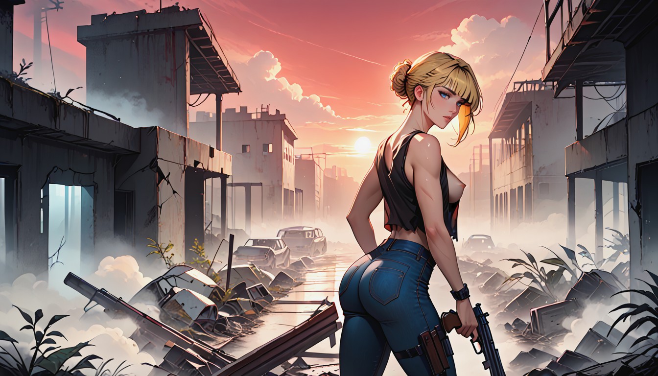 Sunset, Break, Pixie Hairstyle With Bangs Framing Her Face Hentai AI Porn