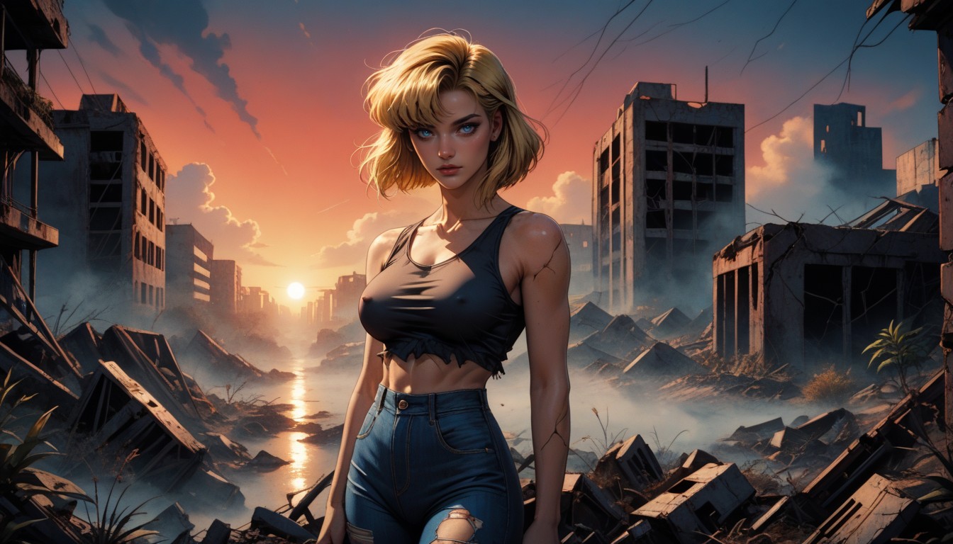 Bokeh Effect Of Dust Clouds, Blonde, Solo Hentai AI Porn