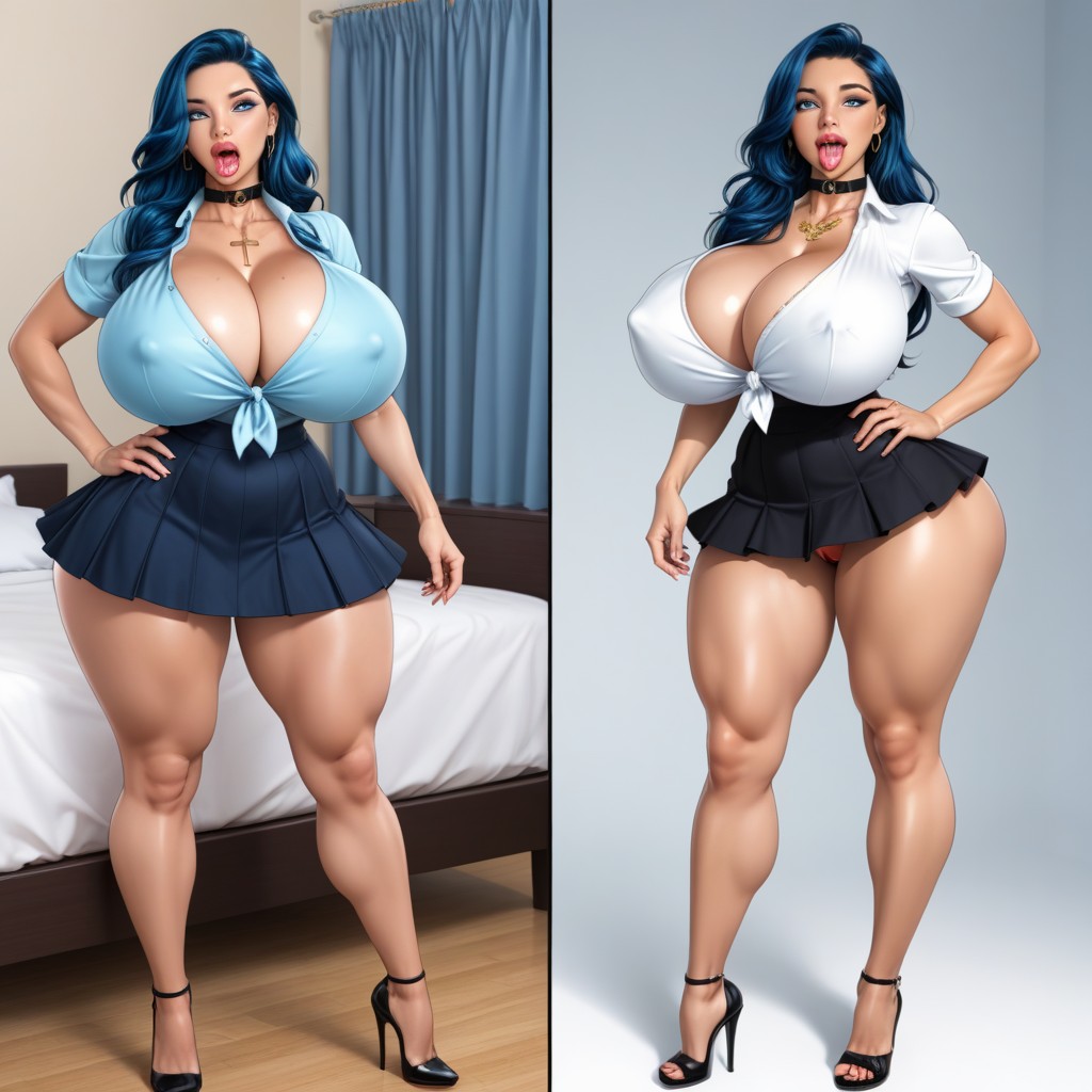 Bedroom, Fit, Blue Skin AI Porn
