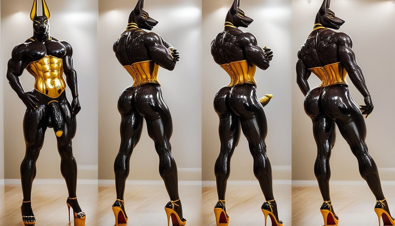 Oiled Skin, Shiny Gold Latex, Massage Furry AI Porn