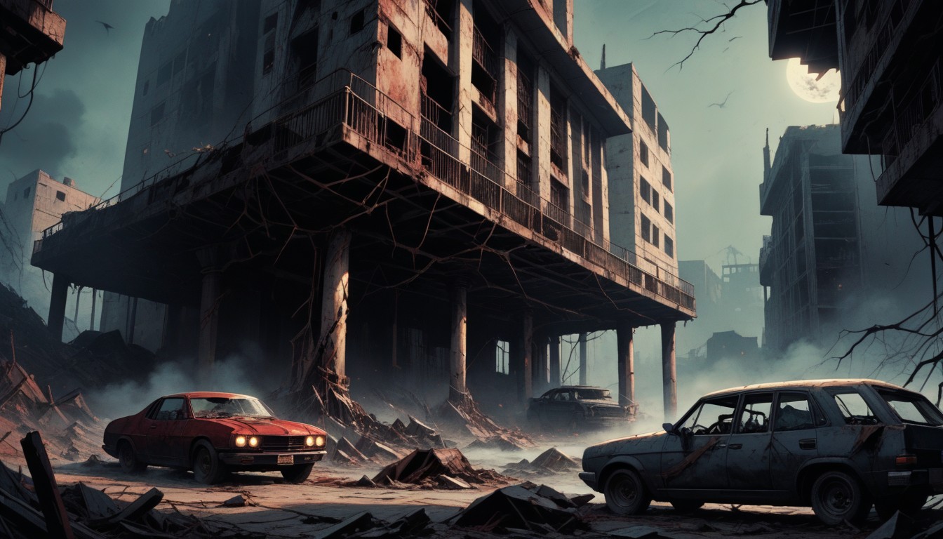 Post Apocalyptic Ruins, Plants Ranking Over Buildings, Rotting Flesh Hentai AI Porn
