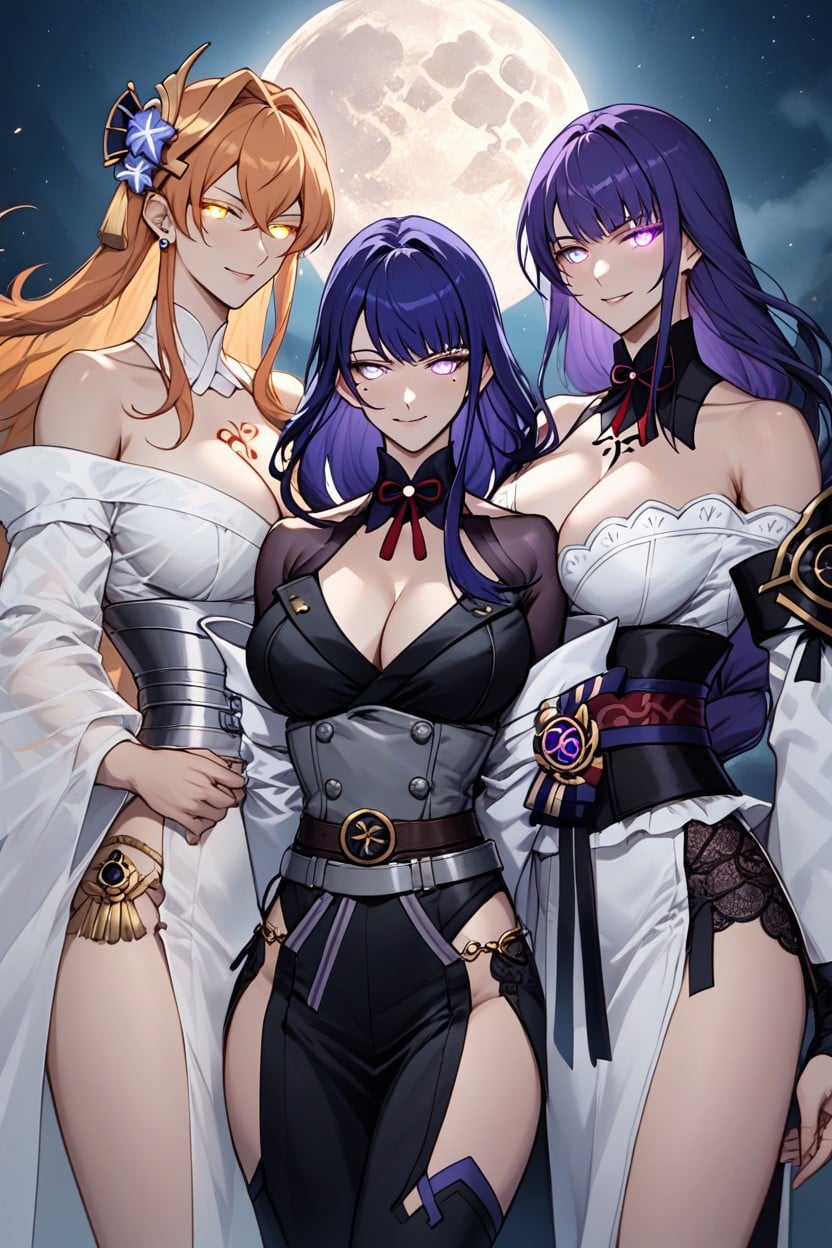 Golden Brown Glowing Eyes, Lavender Eyes, Rune Lit Chamber One Has Long Blonde Hair Like Ino Hentai AI Porn