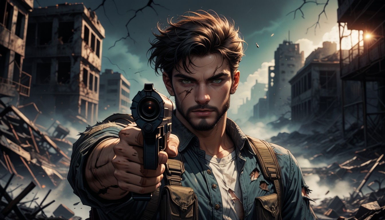 Dark Sky, Plants Ranking Over Buildings, Dark Hair Hentai AI Porn