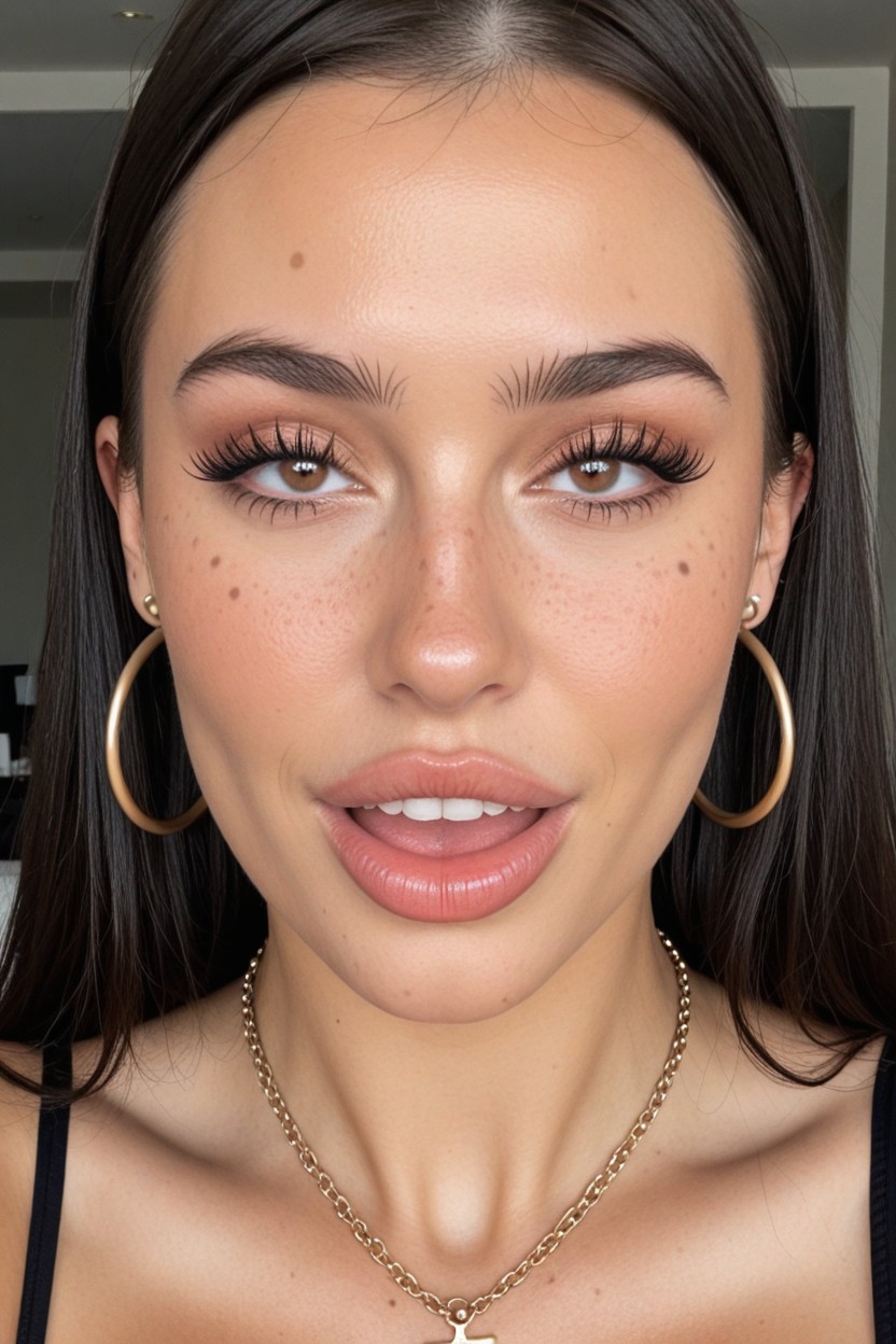 Extremely Beautiful And Hyper Realistic Face, Gold Necklace, Jet Black Hair Smooth Porno IA