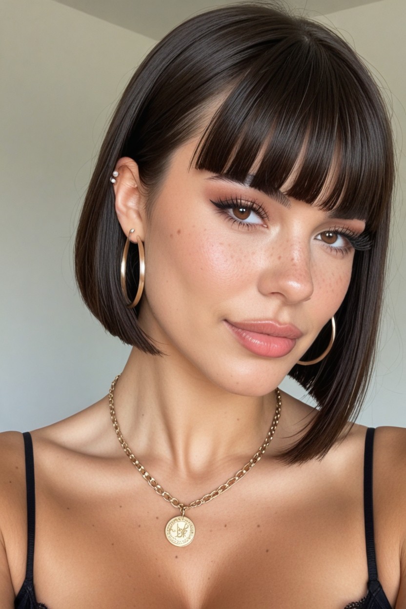 Ultra High Detail, Perfectly Straight Bob Haircut With Thick, Bright Vivid Dark Brown Eyes Porno IA