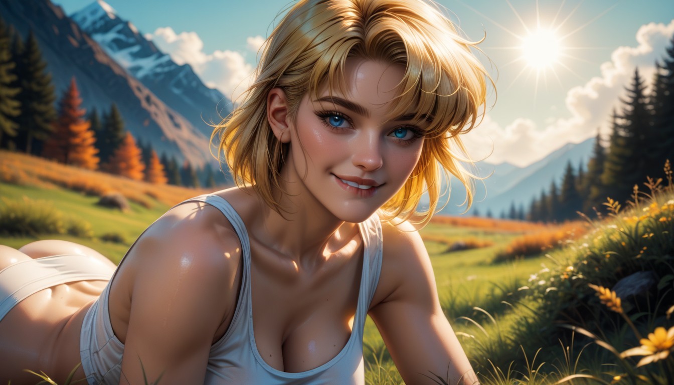 Ass Up, Warm And Earthy Color Palette, Woman Is Surrounded By Swaying Very High Wild Grass Hentai AI Porn