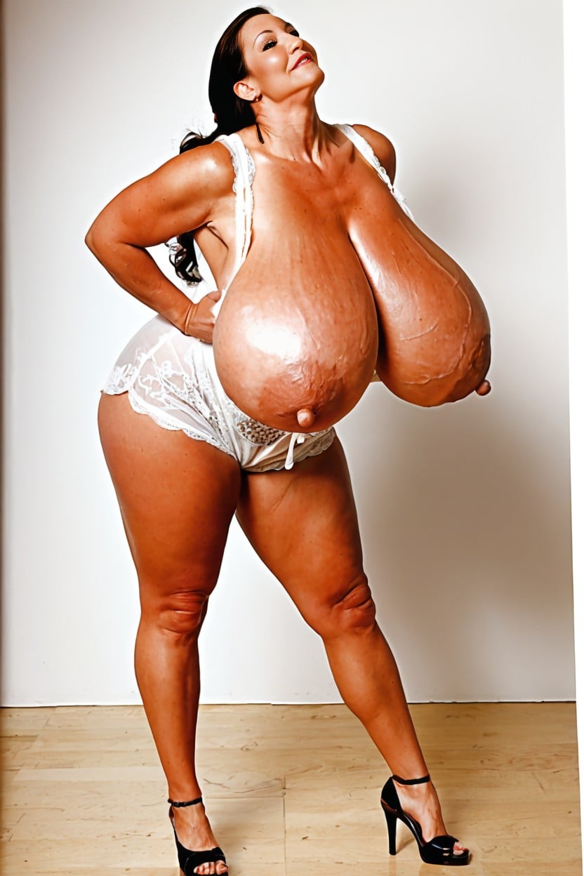 Black Cotton, White Lace Wearing Boxers, Giant Super Saggy Breasts Porno IA