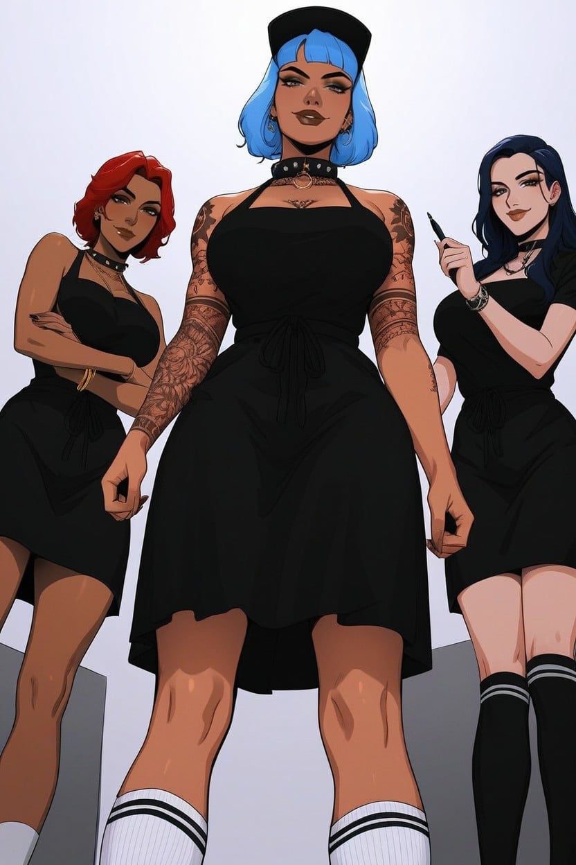 Hiding Slightly Behind Machine;, Harem, Rose Tattoos On Neck AI Porn