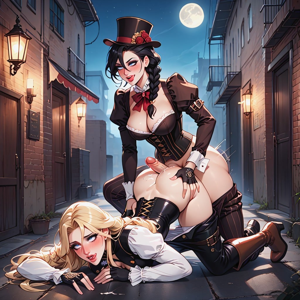 Futa On Woman, Victorian Steampunk Style, Beautiful Detailed Eyes Hentai AI Porn