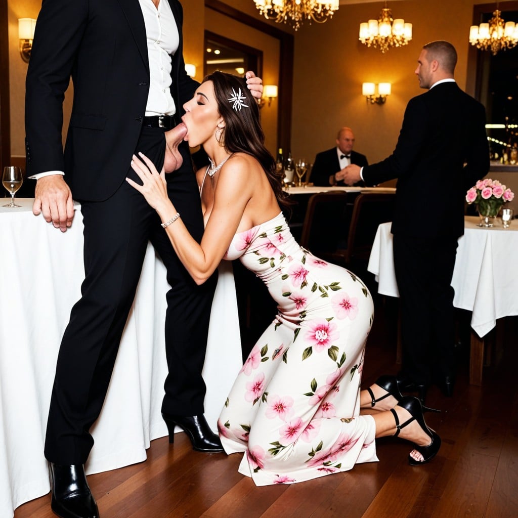 No Other Woman Present, Fancy Nightclub Party, Skimpy Pink Flower Dress AI Porn