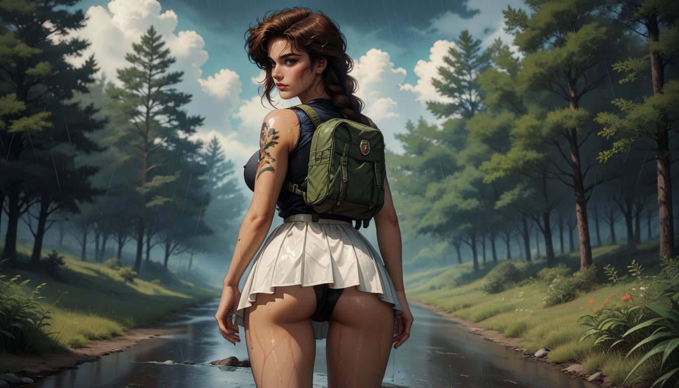 Break, Rain, Large Olive Green Backpack Hentai AI Porn