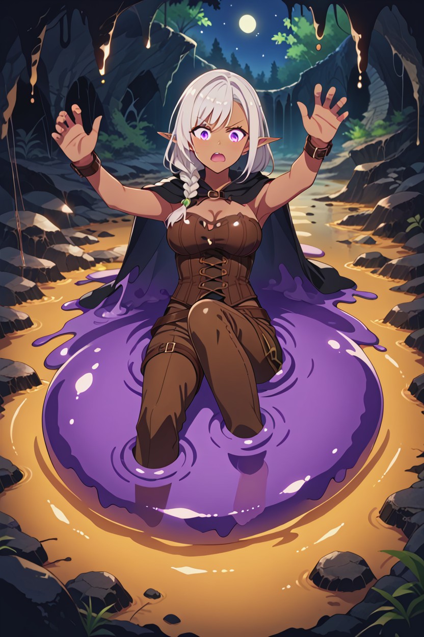 Cave, White Ash Hair, Lying In Goo Hentai AI Porn
