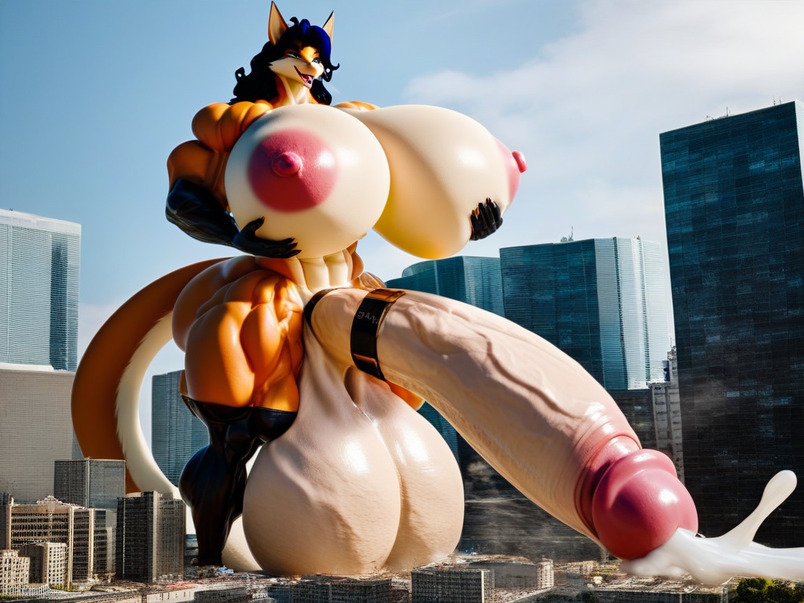 Nackt, Kolossale Brust, Ultra Muscular Furry KI Porno