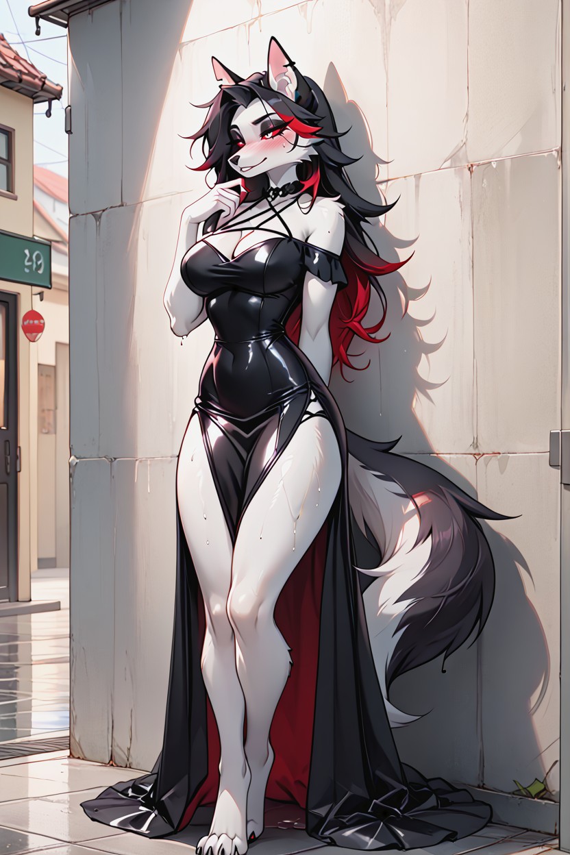 Sexy, Black And Red Highlights, Black Fur Furry IA