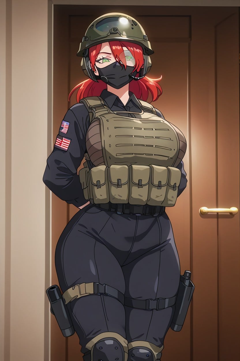 Black Tactical Gear, Green Eyes, Special Forces Hentai AI Porn