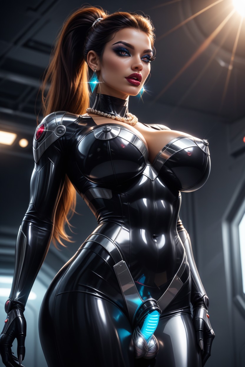 Clear Visor, Touching Face, Bimbo Latina AI Porn