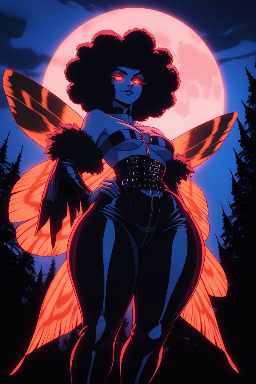 Afro, Glowing Full Moon In The Distance, Gabardina Furry IA