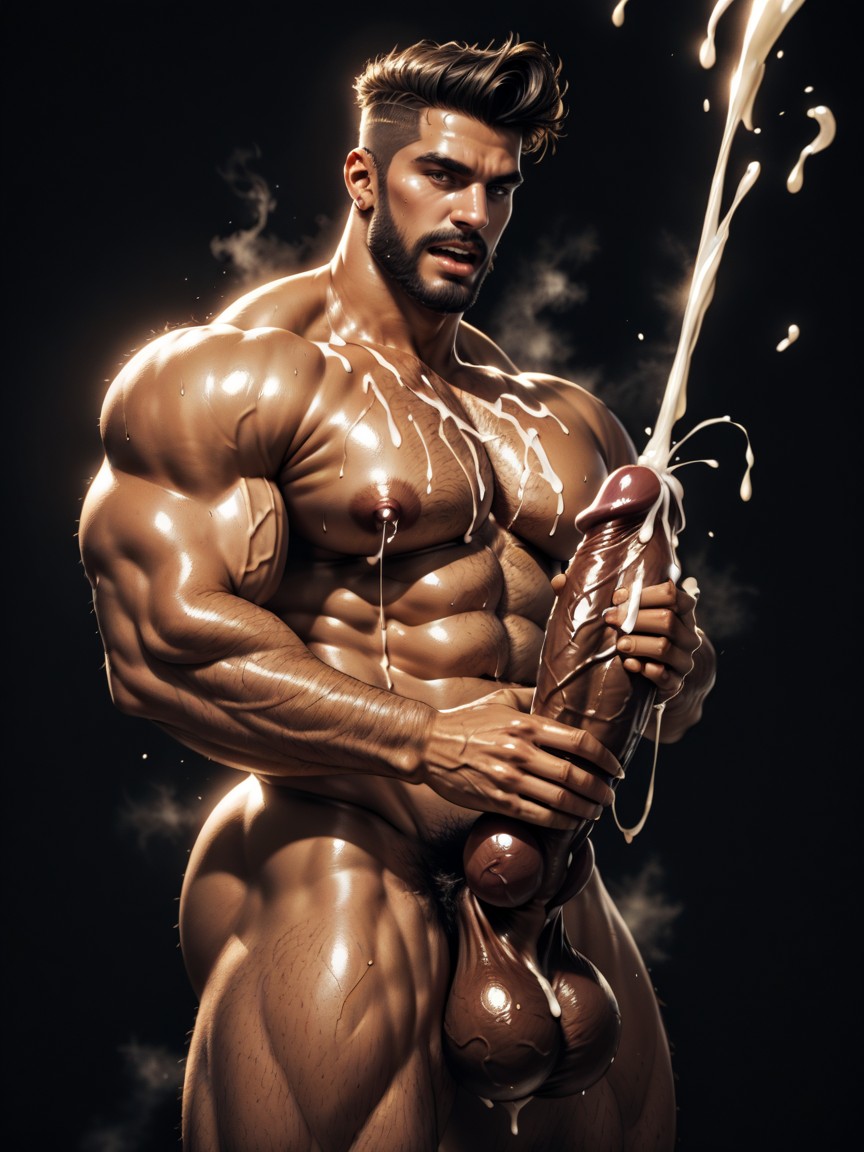 Dimly Lit, Thick Thighs, Coated With Cum AI Gay Porn