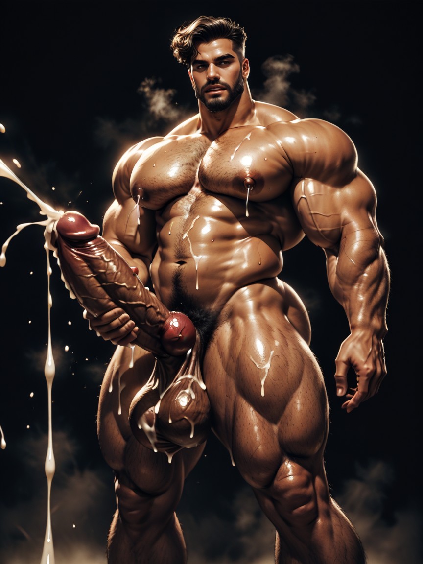Dark Bronze Tanned Skin, Black Background, 裸 ゲイAIポルノ