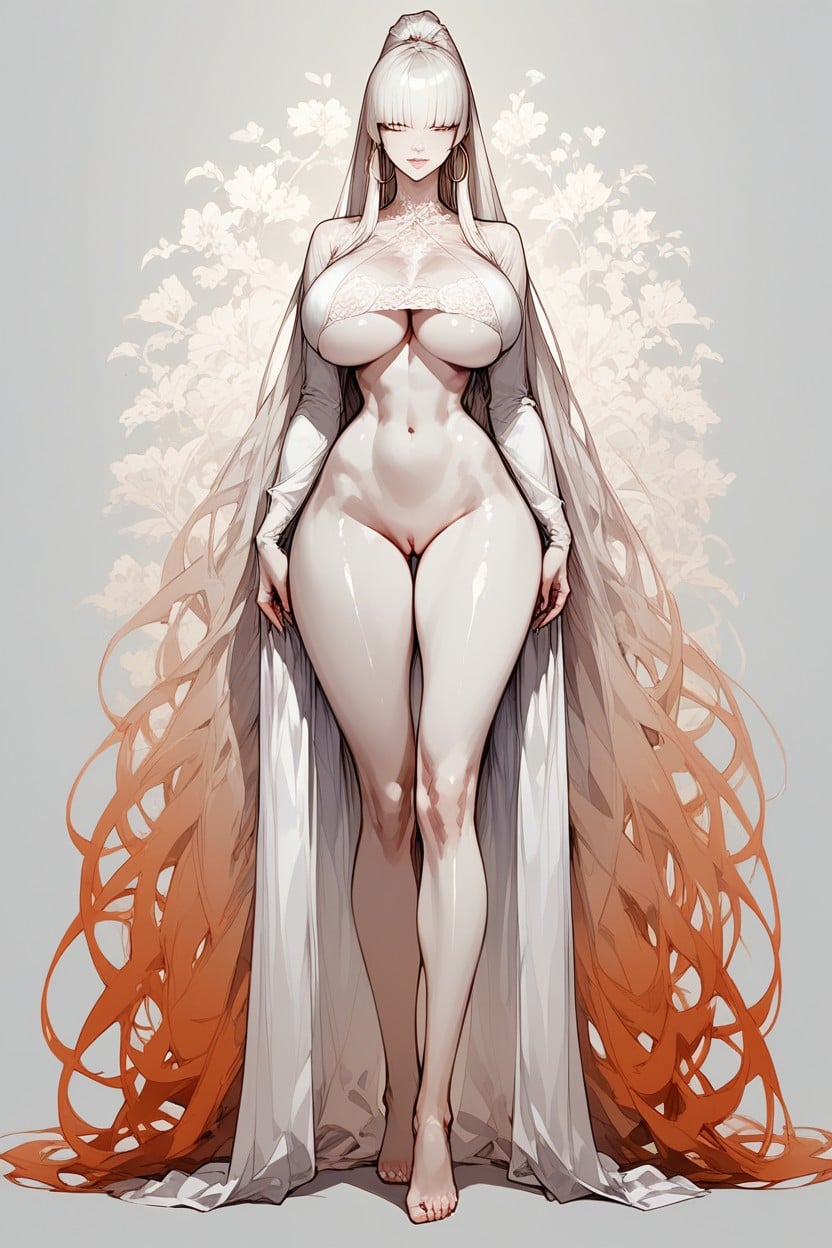 Disproportionately Large Ponytail, Huge Enormous Large Breast, Full Body Shot Hentai AI Porn