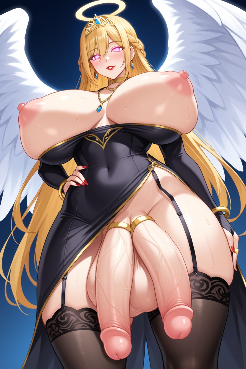 Red Lipstick, Bridal Gauntlets, Angel Wings Shemale AI Porn