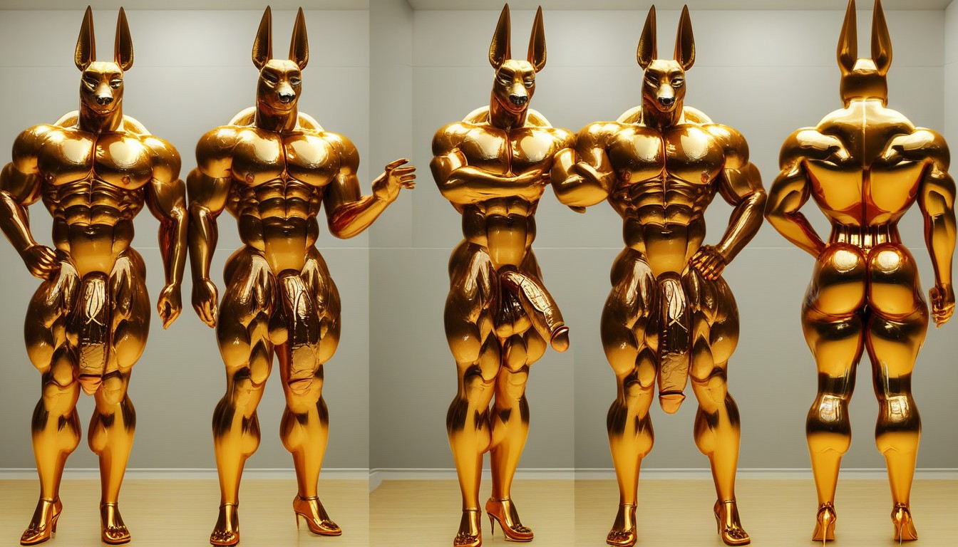 Oiled Skin, Veins Showing, Showing Penis Furry IA