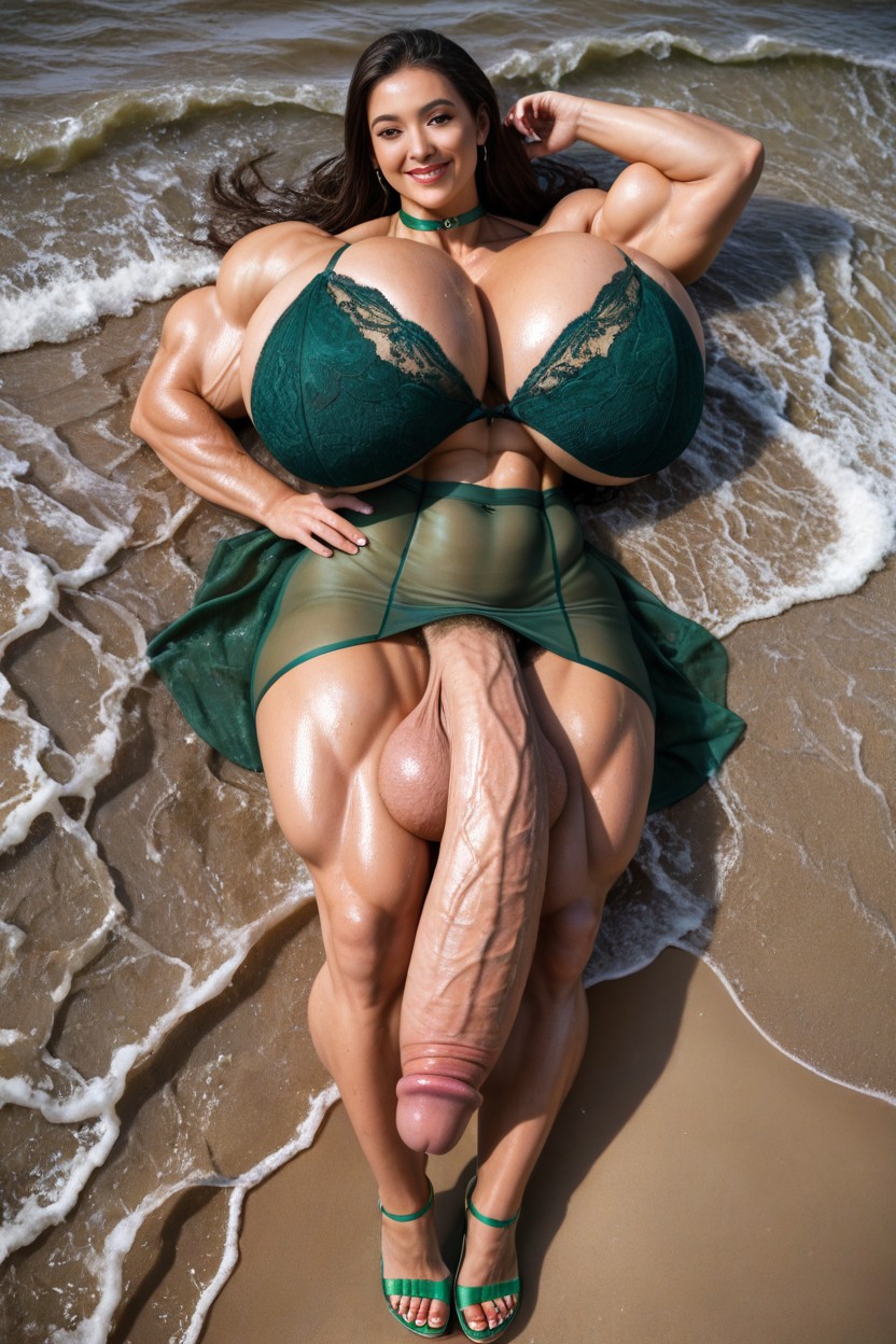 Thick Cock, Green Bra, Green Lace Bra Porno IA transsexuelle