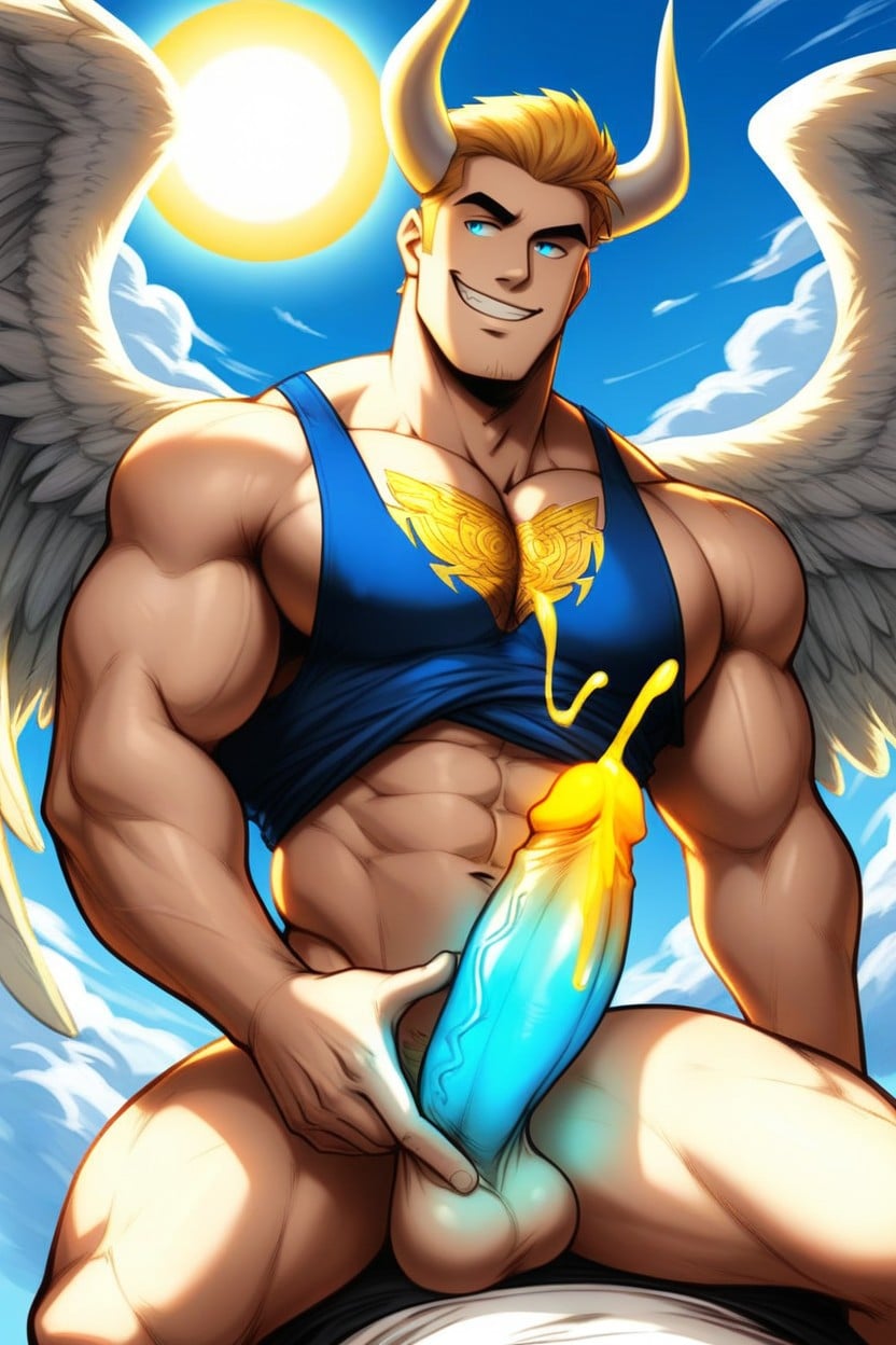 Sharp Penis, Sky Blue And White Male, Alone AI Gay Porn