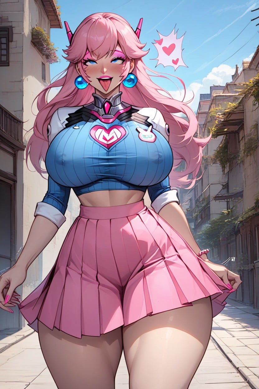 Blue Eyes Pink Lipstick, Thick Thighs, Opening In The Chest Hentai AI Porn