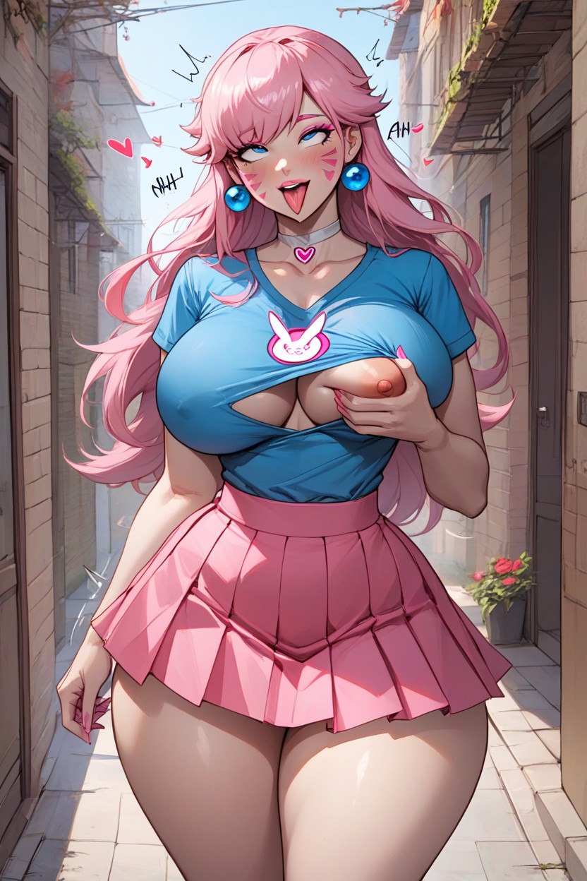 Perfect Face, Fully Clothed, Dva Rose Shirt Cosplay Hentai AI Porn