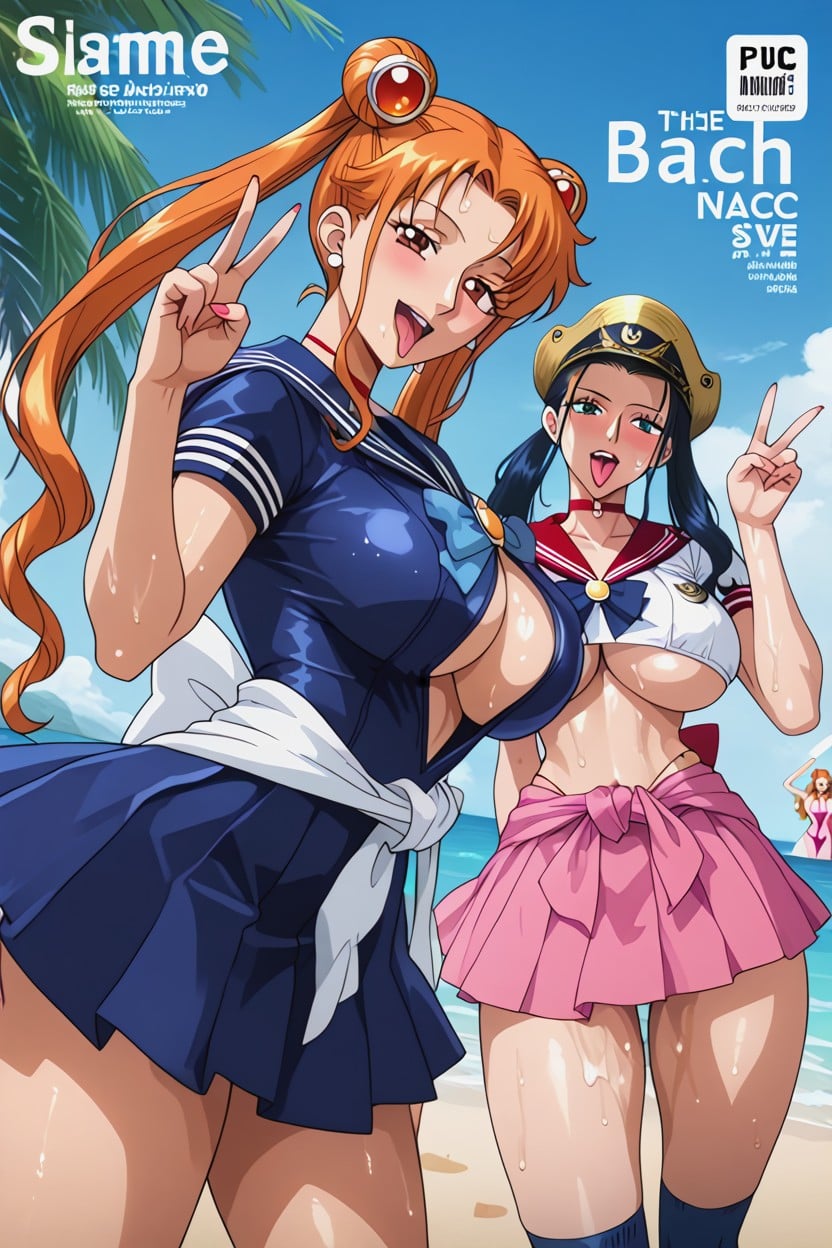 Horny, Pink Swimsuit, Under Boob Hentai AI Porn