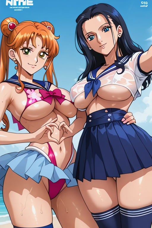 Sailor Moon Style, Body Painting, W Peace Hentai AI Porn