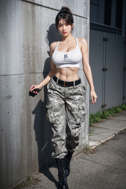 Sweaty, Holding Samurais Sword, Hips Wider Than Chest Pornografia asiática com IA