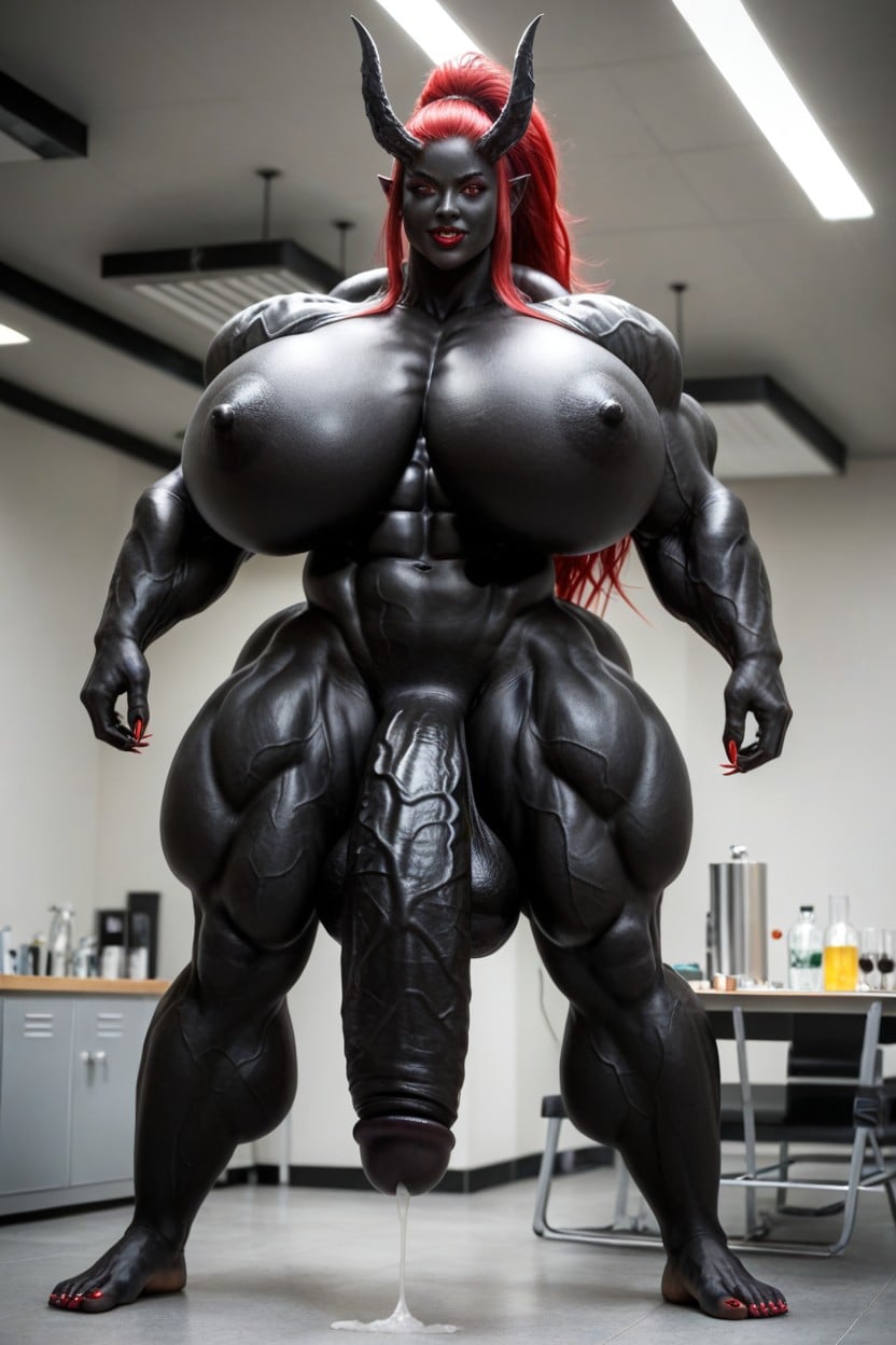Long Ponytail, Thick Thighs, Extremely Swollen Veins Shemale AI Porn