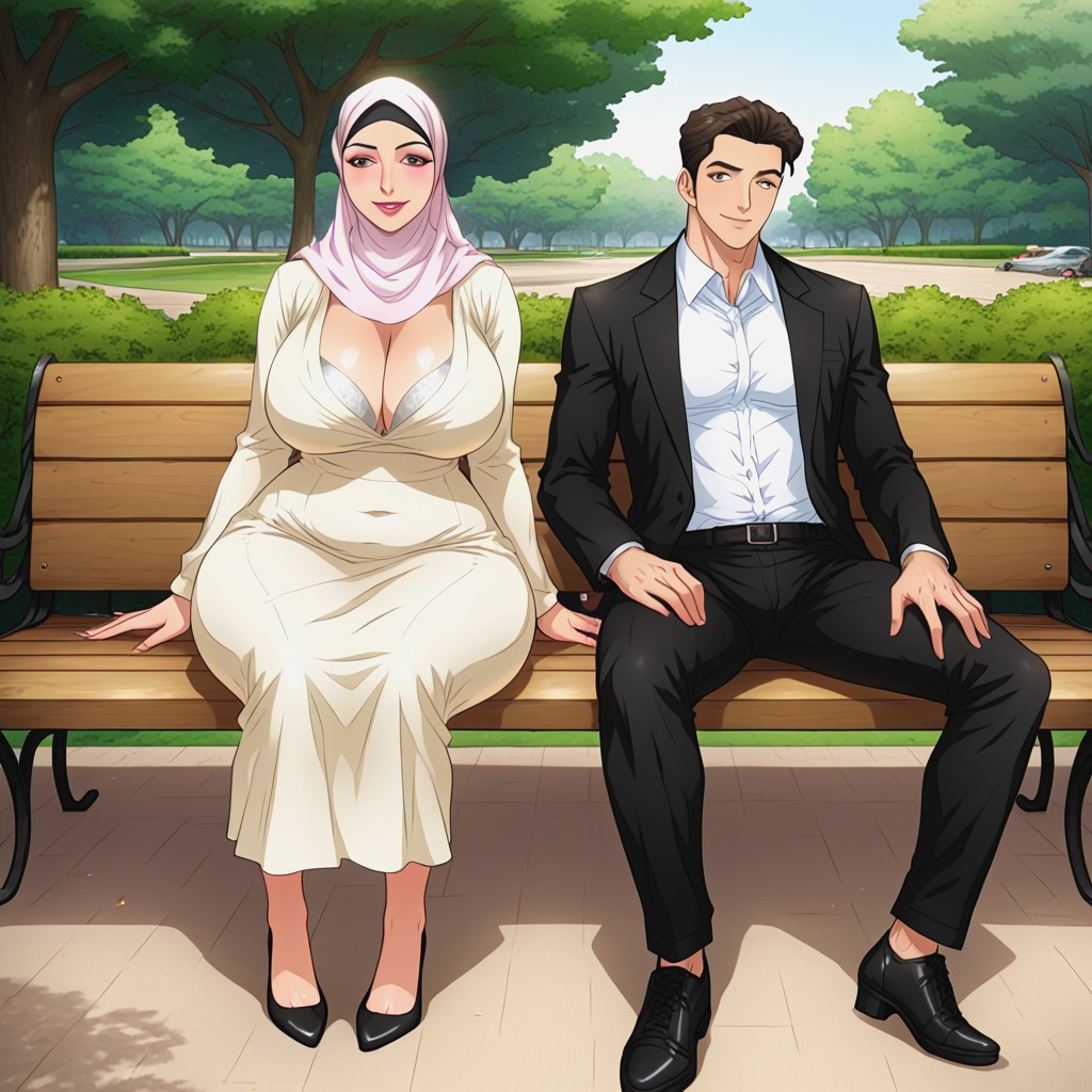 Woman Wearing White Colour Hijab, Thigh Expose, Unbuttoned Hentai AI Porn