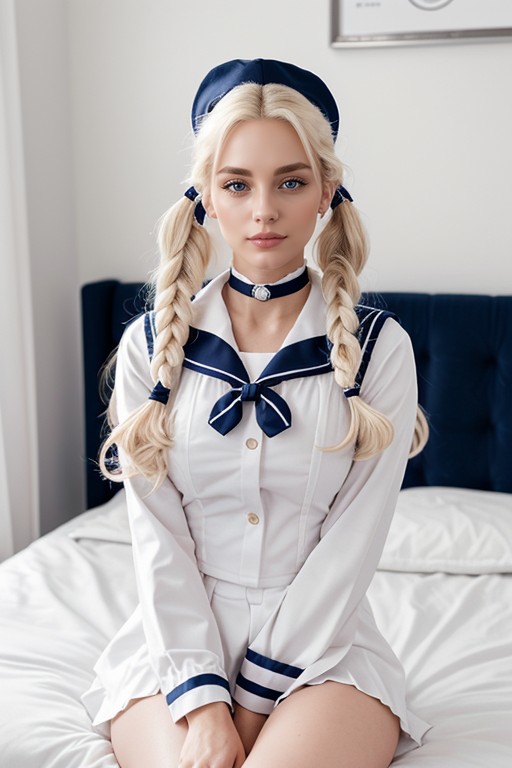 White Bows, High Twintails, Bed AI Porn