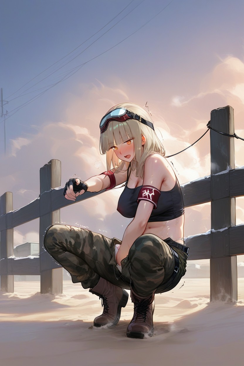 Medium Breast, Dark Cloudy Skies, Heavy Smoke In The Sky Hentai AI Porn