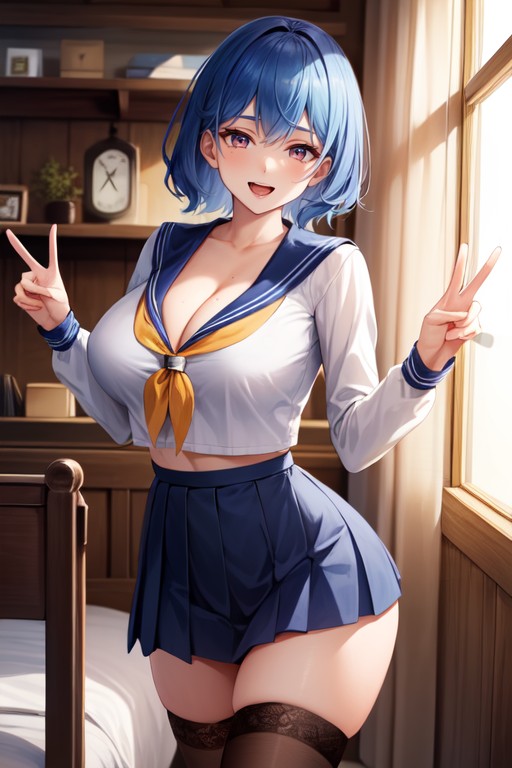 Cute, Calf Length Blue Skirt, 25+ Hentai AI Porn