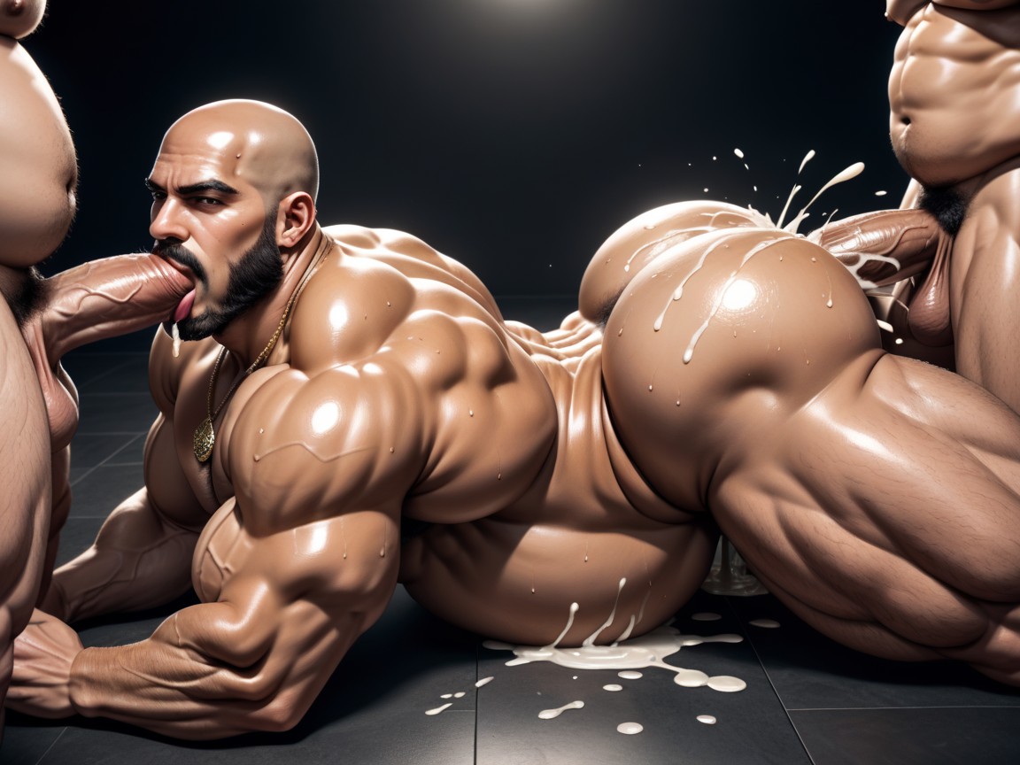 Hyper Bulky Tanned Skin, Sacar La Lengua, Muslos Gruesos Porno gay IA
