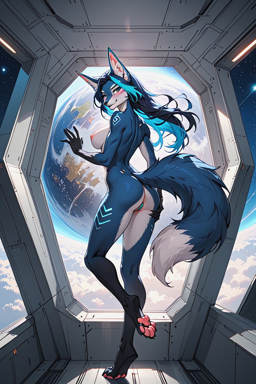 Long Hair, Fox Female, Ass Focus Furry IA