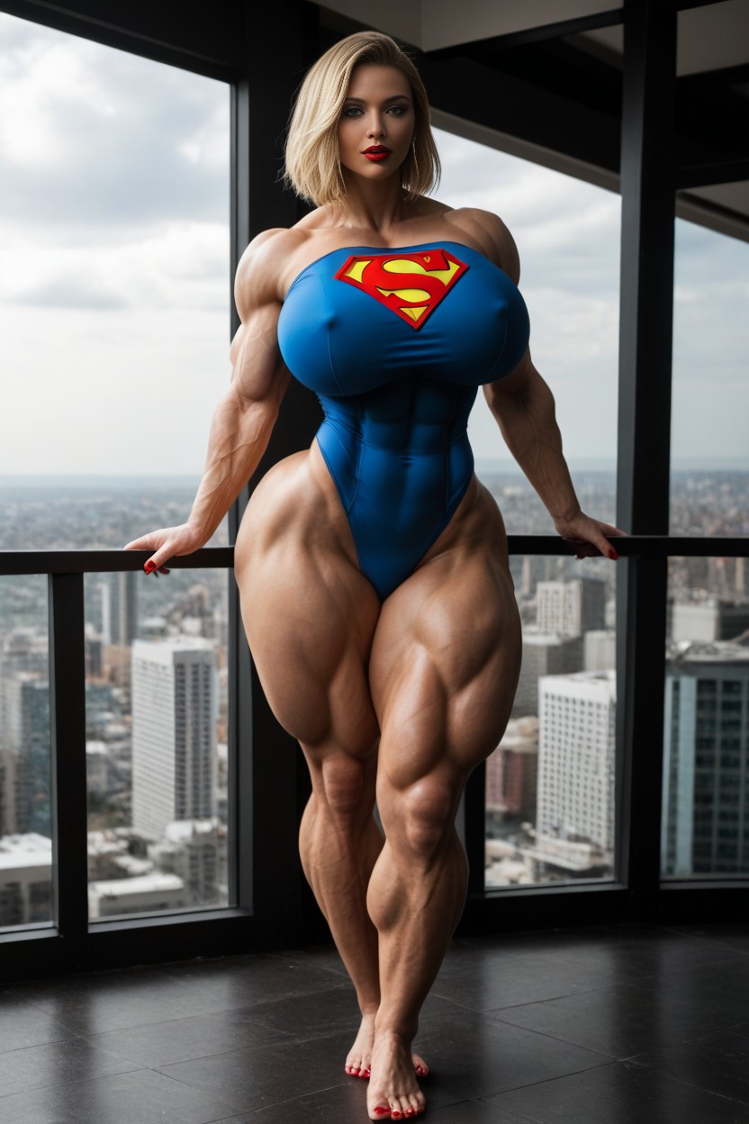 Seductive Pose, Blue Eyes, Ultra Muscular Legs AI Porn