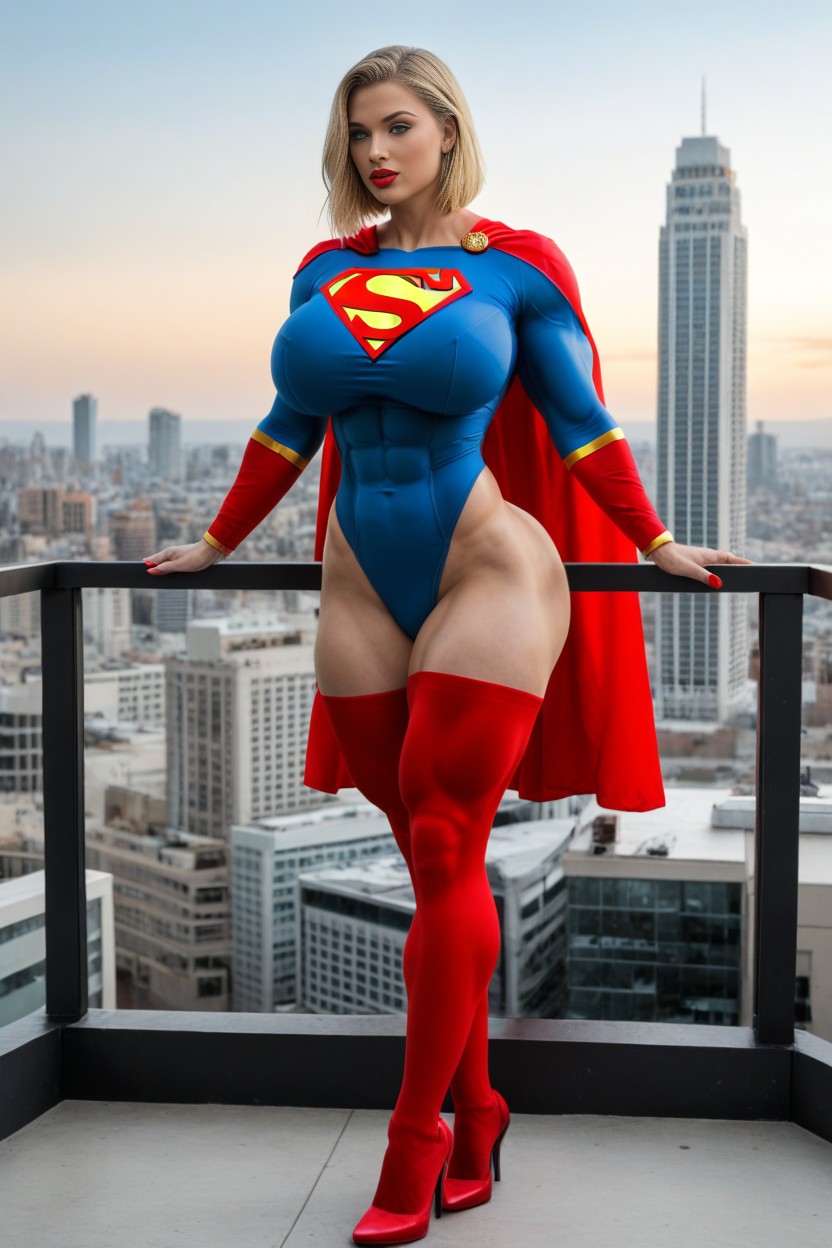 Full Body View, Superman Bodysuit, Leaning Against Railing AI Porn