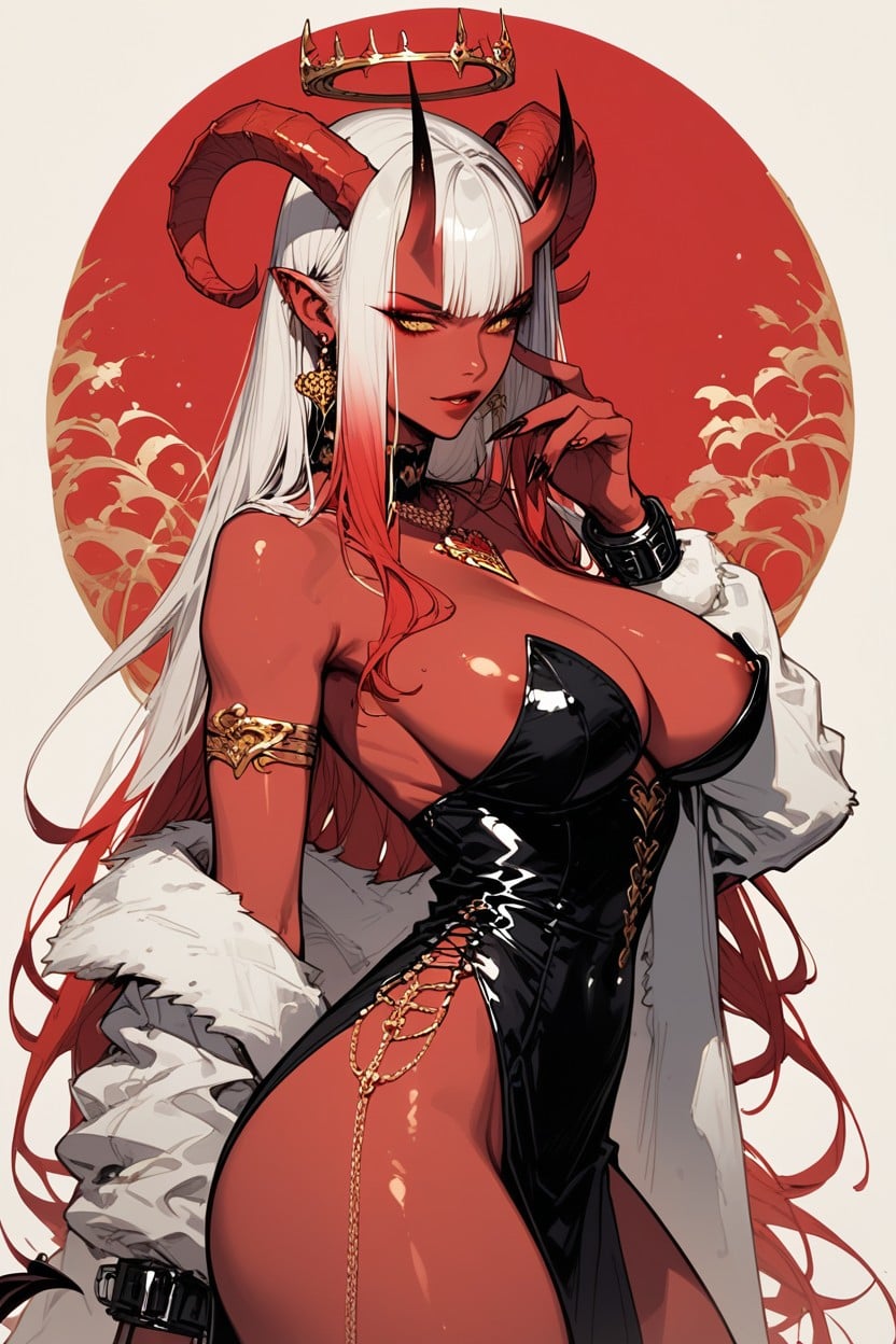 Wasp Waist, Areola Around Head, Royal Black Dress Hentai IA