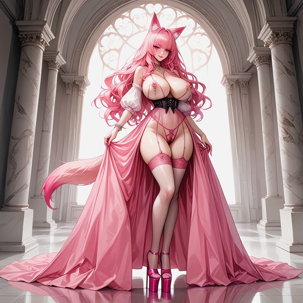 Pale Skin, Pale Pink Silk Dress See Thru Second Skin Lingerie, Pink Boudoir Bedroom AI Porn