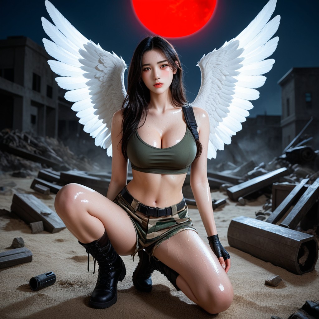 땀나는, Detailed, Holding Big Automatic Gun Point At Viewer 아시아 AI 포르노